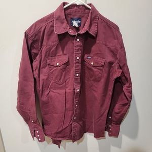 Wrangler Mens Pearl Snap Western Work Shirt Maroon Heavy Cotton